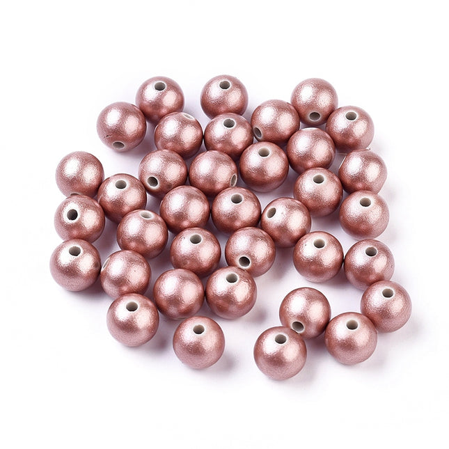Acrylic Spray Painted Rosy Round Beads