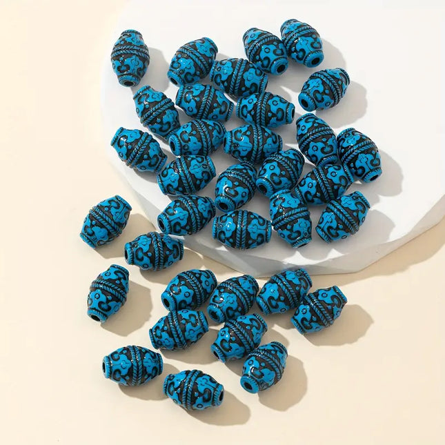Vintage Blue Black Barrel Acrylic Beads