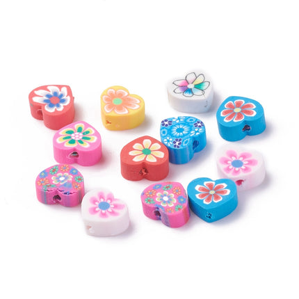 Hearts with Flower Polymer Clay Beads