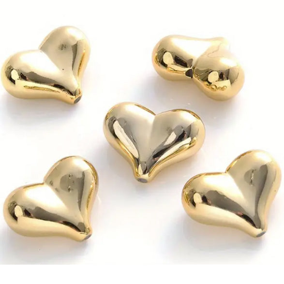 Imitation Metal Gold Acrylic Heart Beads