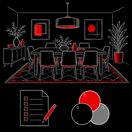 Modern dining room design with coordinated furniture and décor