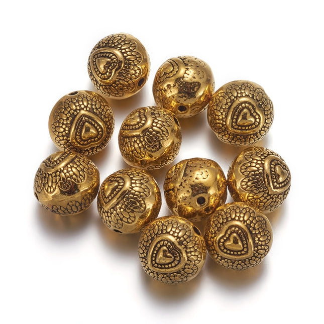 Round Heart Pattern Gold Alloy Beads
