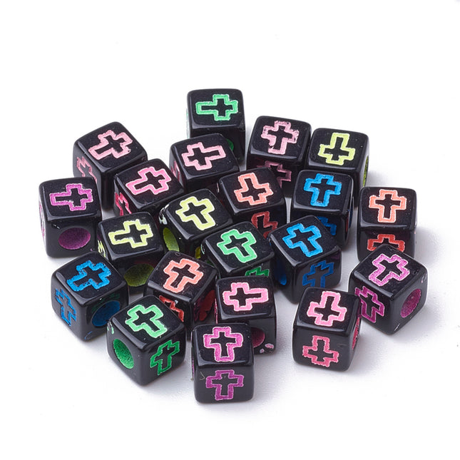 Black Cube Cross Acrylic Beads