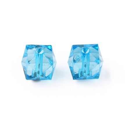 Faceted Cube Sky Blue Acrylic Beads