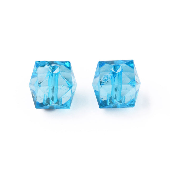 Faceted Cube Sky Blue Acrylic Beads