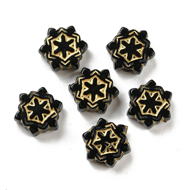 Gold Metal Enlaced Black Snowflakes