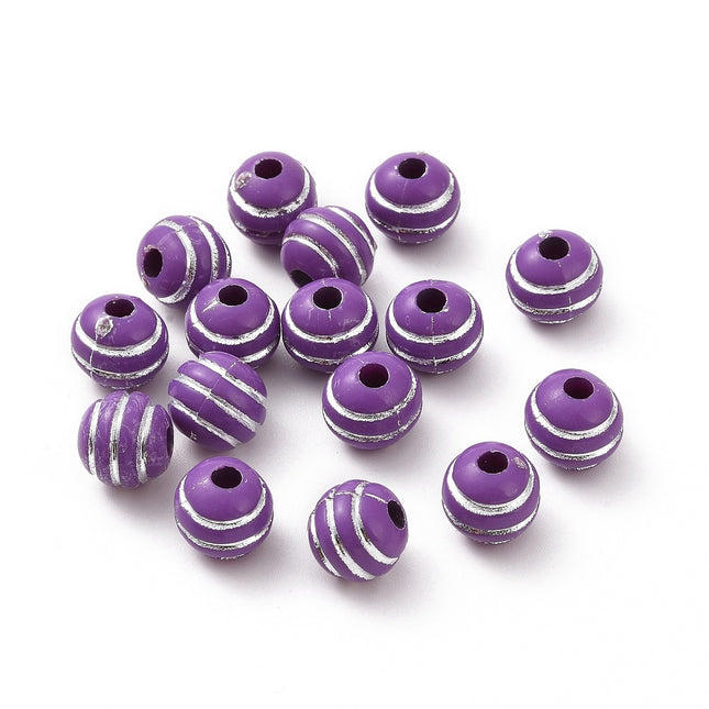 Silver Metal Enlaced Violet Acrylic Beads