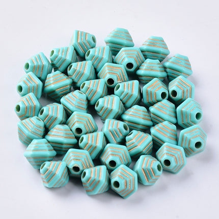 Gold Metal Enlaced Turquoise Acrylic Beads