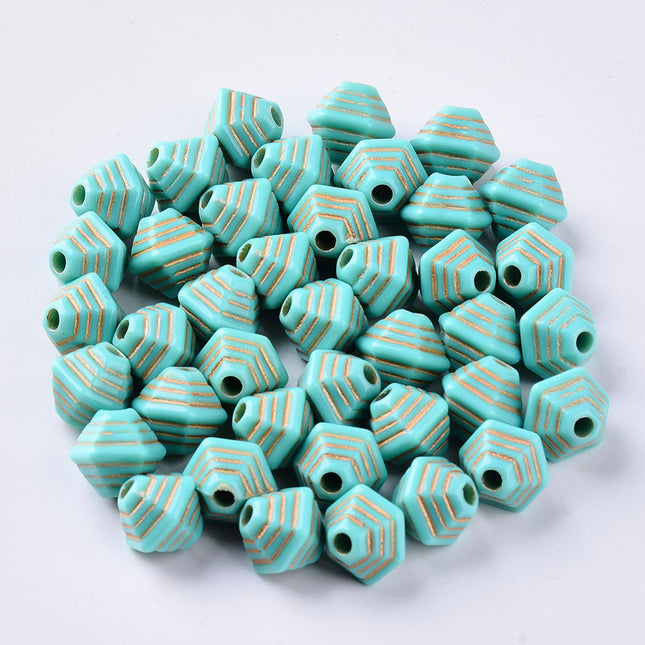 Gold Metal Enlaced Turquoise Acrylic Beads