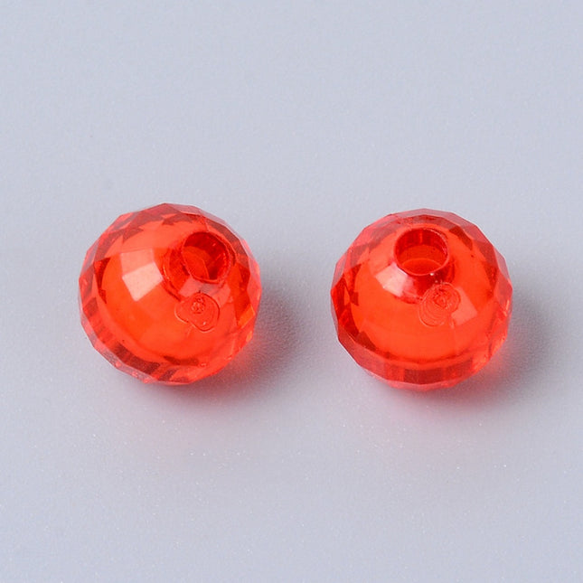 Transparent Red Faceted Acrylic Beads