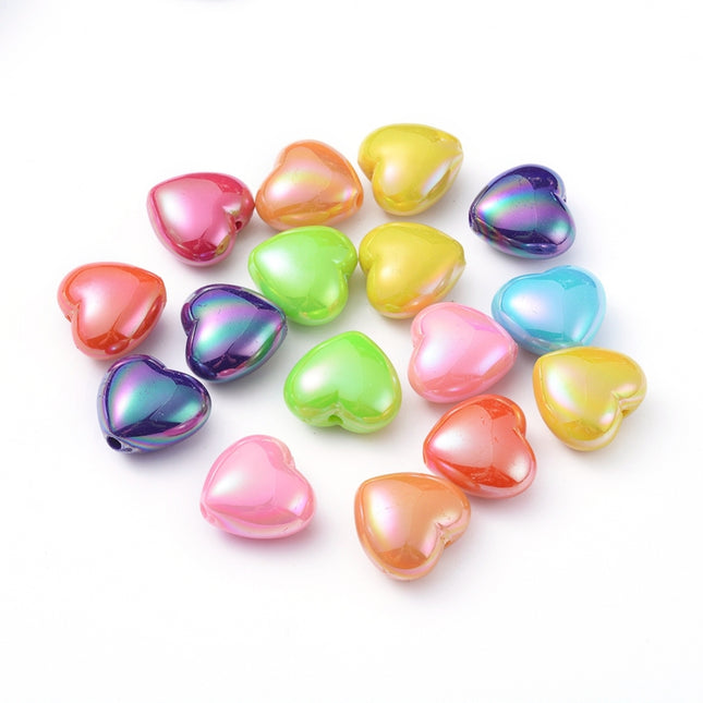 AB Colour Plated Acrylic Heart Beads