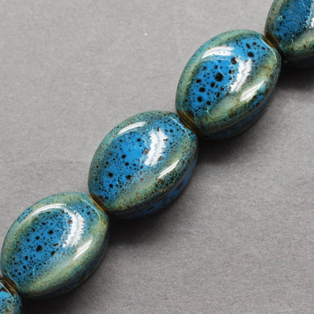 Glazed Blue Oval Porcelain Beads