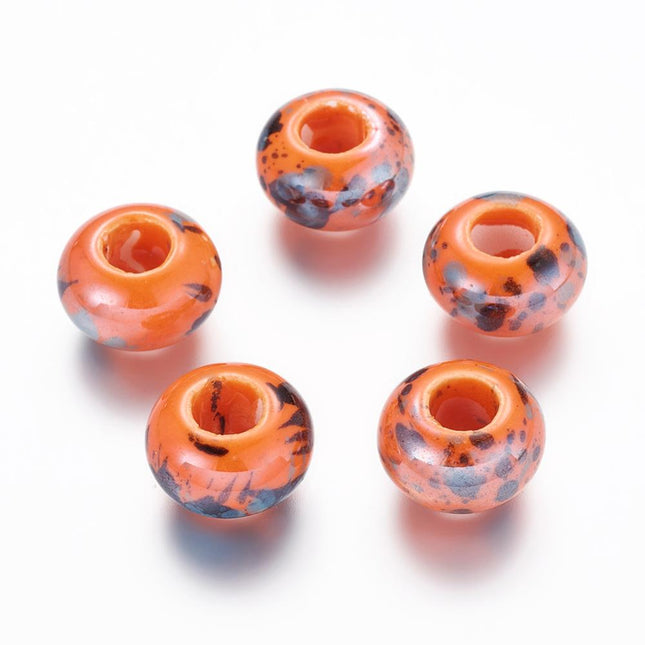 Rondelle Orange Black Porcelain Beads