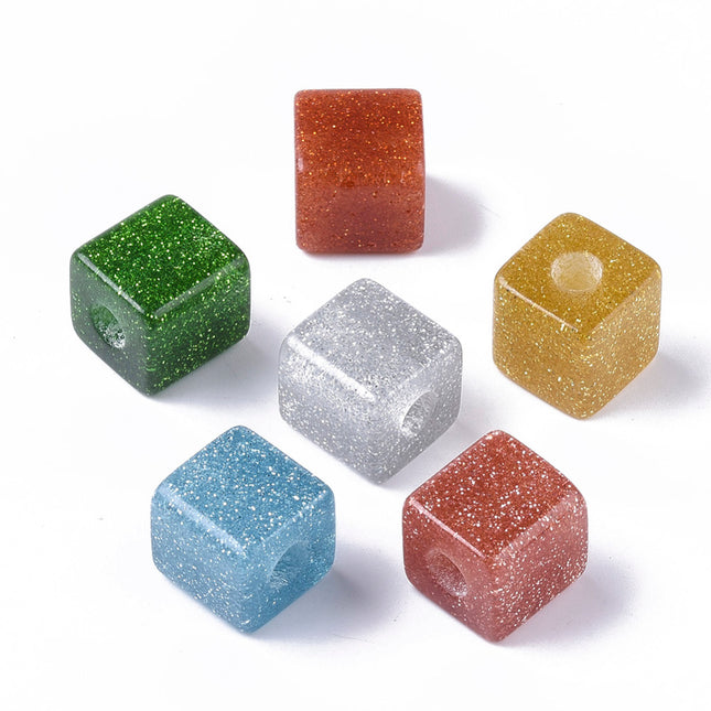 Glitter Cube Shape Resin Beads