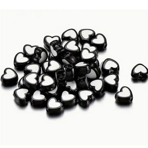 Black & White Heart Shape Acrylic Beads