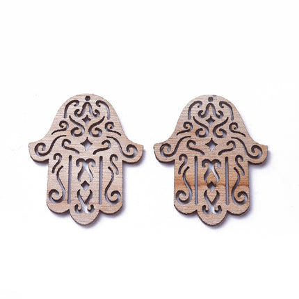 Undyed Wood  Hamsa Hand Pendants