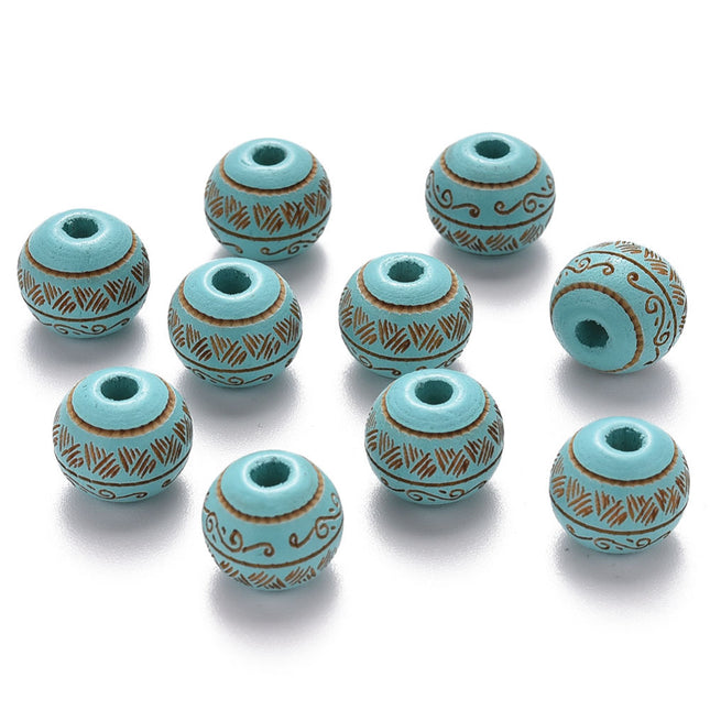 Laser Engraved Turquoise Wooden Beads