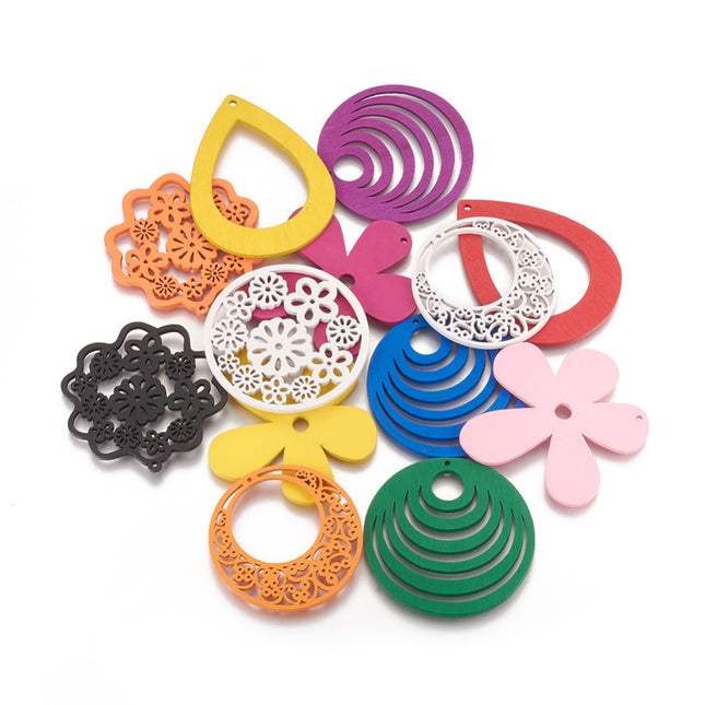 Mixed Shapes and Colours Wooden Pendants
