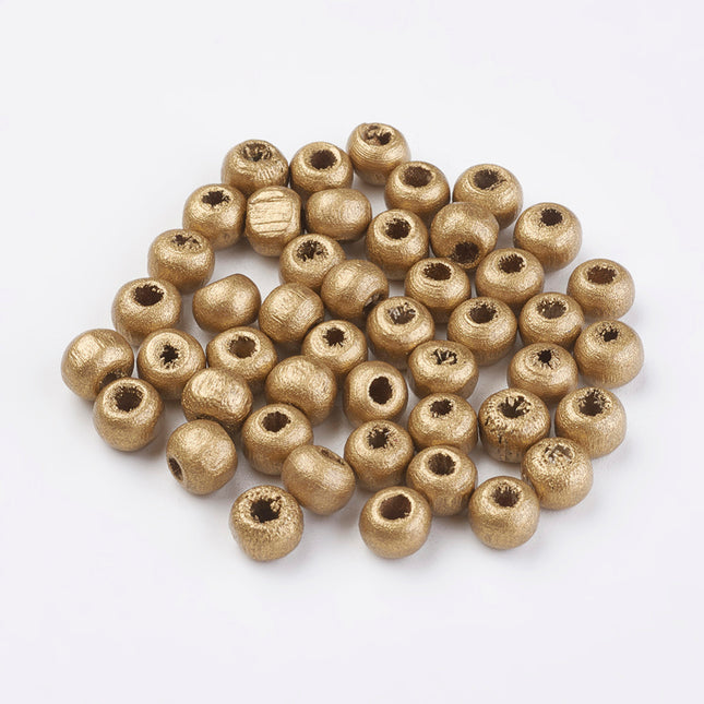 Gold Painted Round Wooden Beads