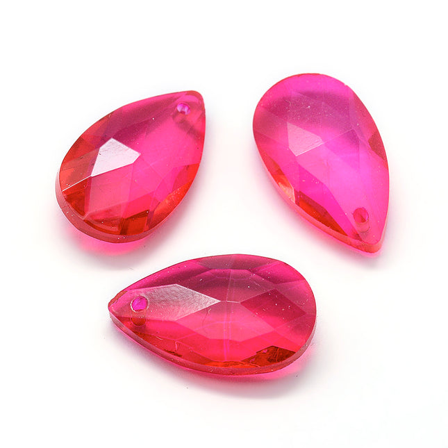 Hot Pink Faceted Teardrop Glass Pendant