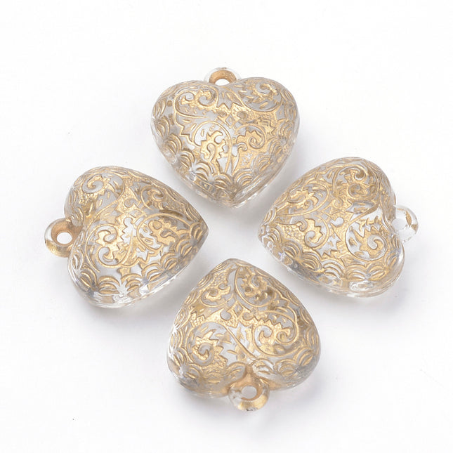 Gold Metal Enlaced Heart Acrylic Pendants
