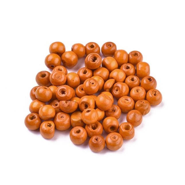 Round Dark Orange Wooden Beads