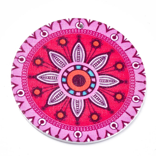 Colourful Flower Wooden Printed Pendant