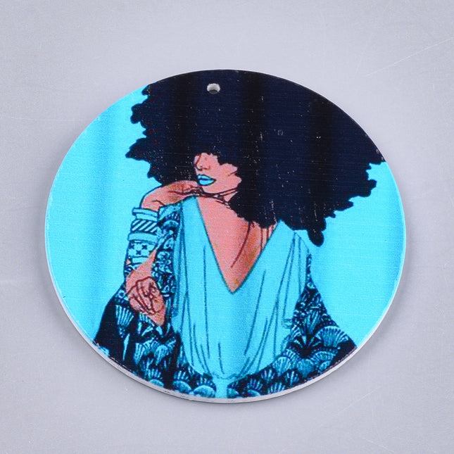 Flat Round Wooden Printed Pendant
