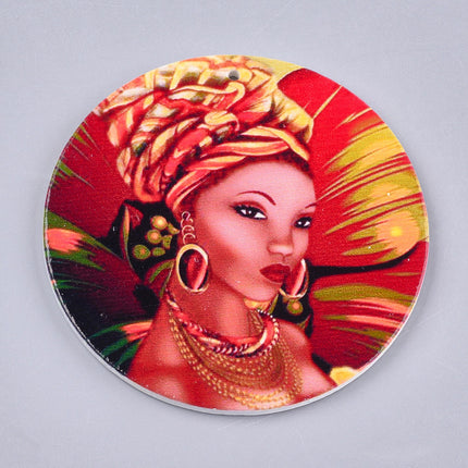 Flat Round Wooden Printed Pendant