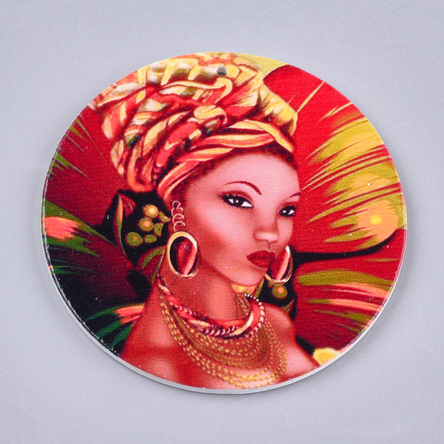 Flat Round Wooden Printed Pendant