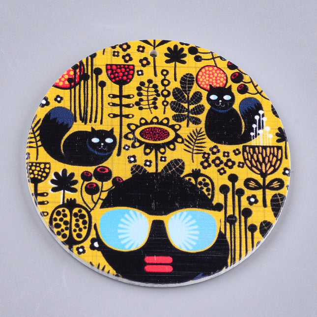 Flat Round Wooden Printed Pendant