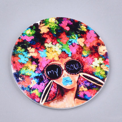 Flat Round Wooden Printed Pendant
