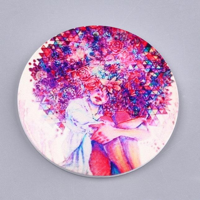 Flat Round Wooden Printed Pendant