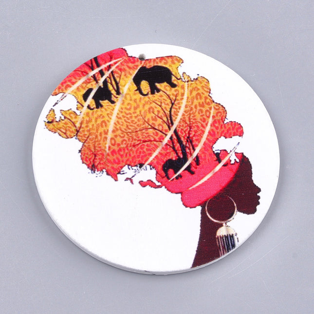 Flat Round Wooden Printed Pendant