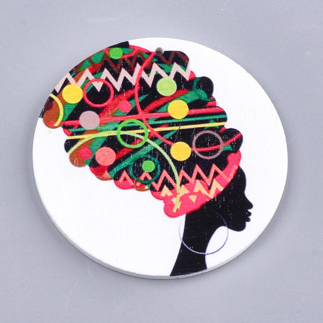 Flat Round Wooden Printed Pendant