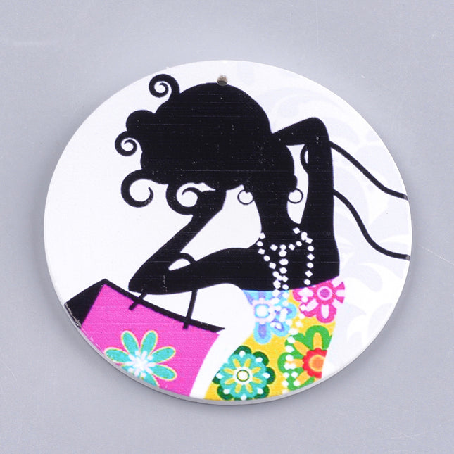 Flat Round Wooden Printed Pendant