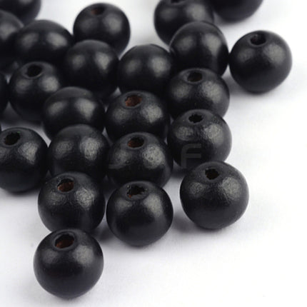 Round Black Dyed Wooden Beads