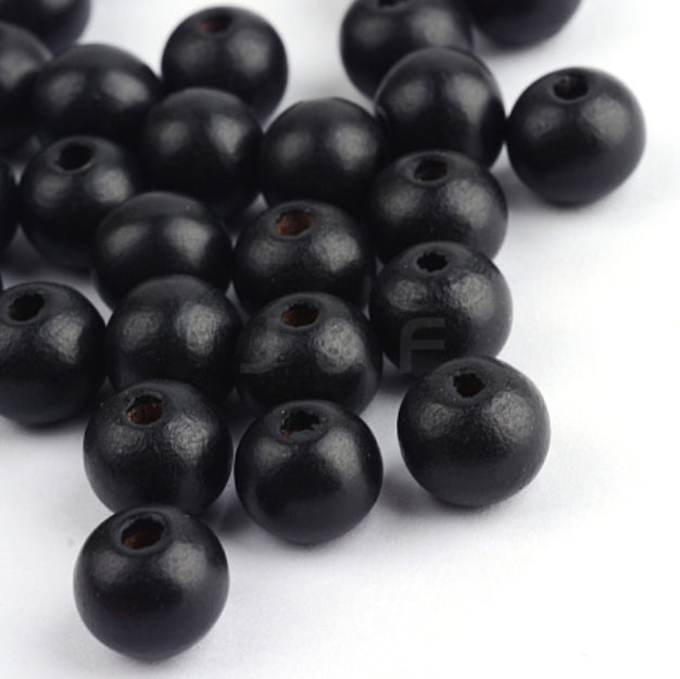 Round Black Dyed Wooden Beads