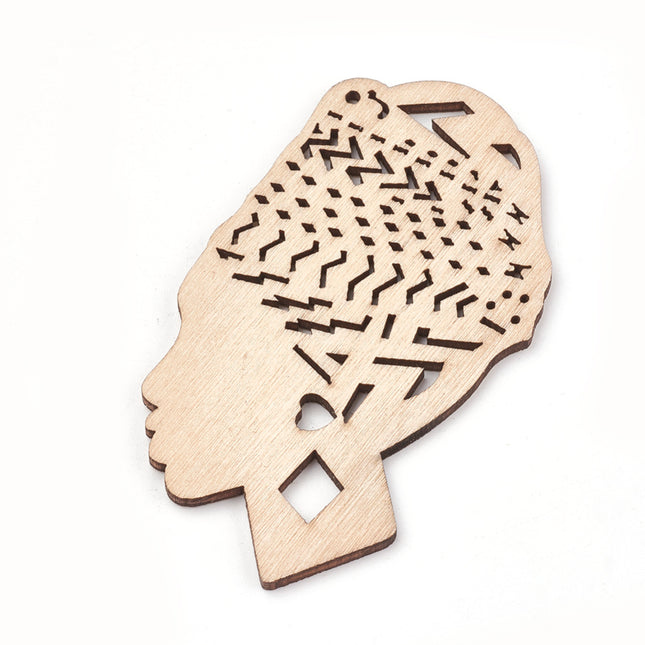 Undyed Wooden Female Head Pendant