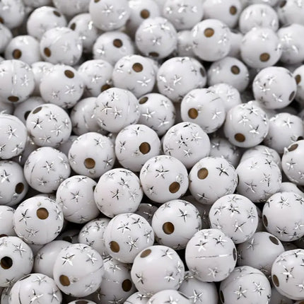 White Silver Star Acrylic Beads