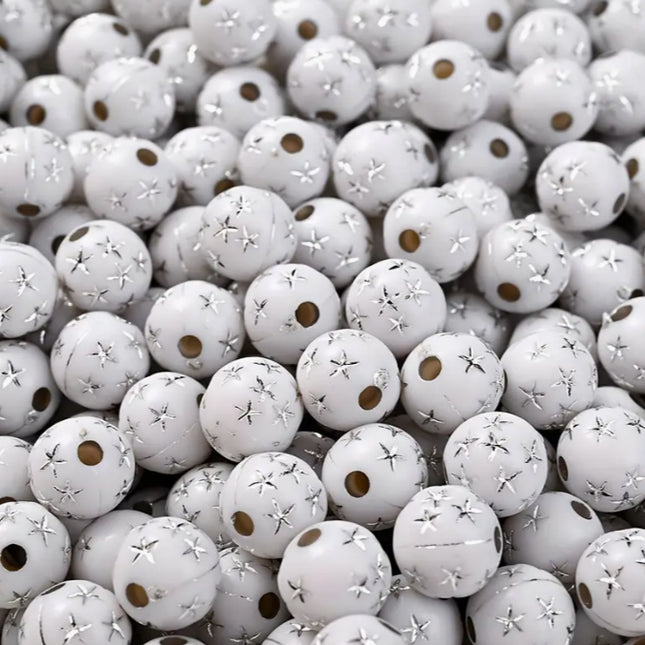 White Silver Star Acrylic Beads